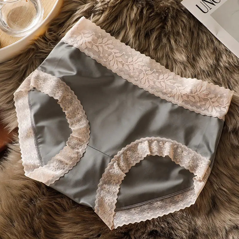 French Style Satin Lace Medium Waist Briefs (MultiColor - Pack of 3)