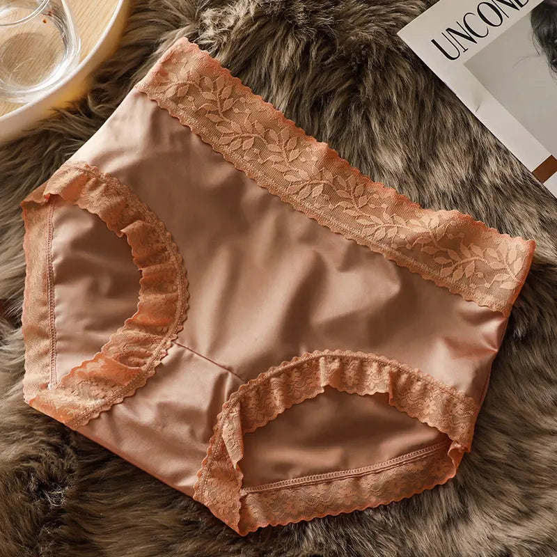 French Style Satin Lace Medium Waist Briefs (MultiColor - Pack of 3)