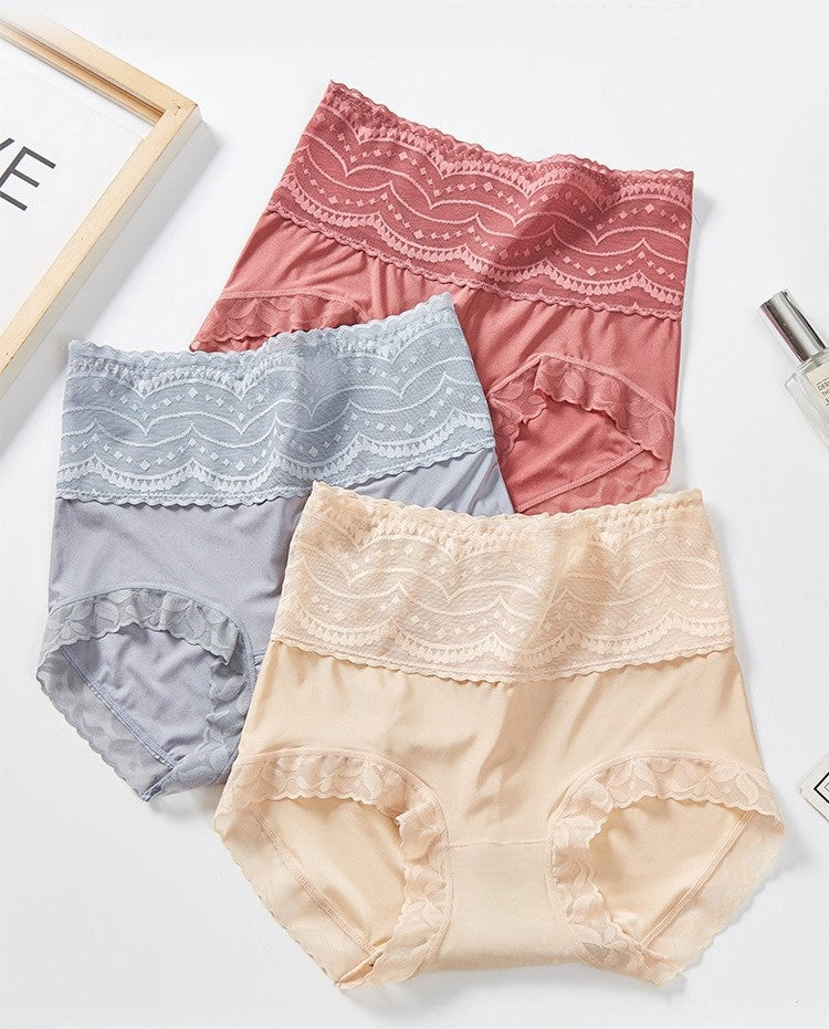 Sexy Silk Lace Slim Knickers High Waist Briefs (MultiColor Pack of 3)