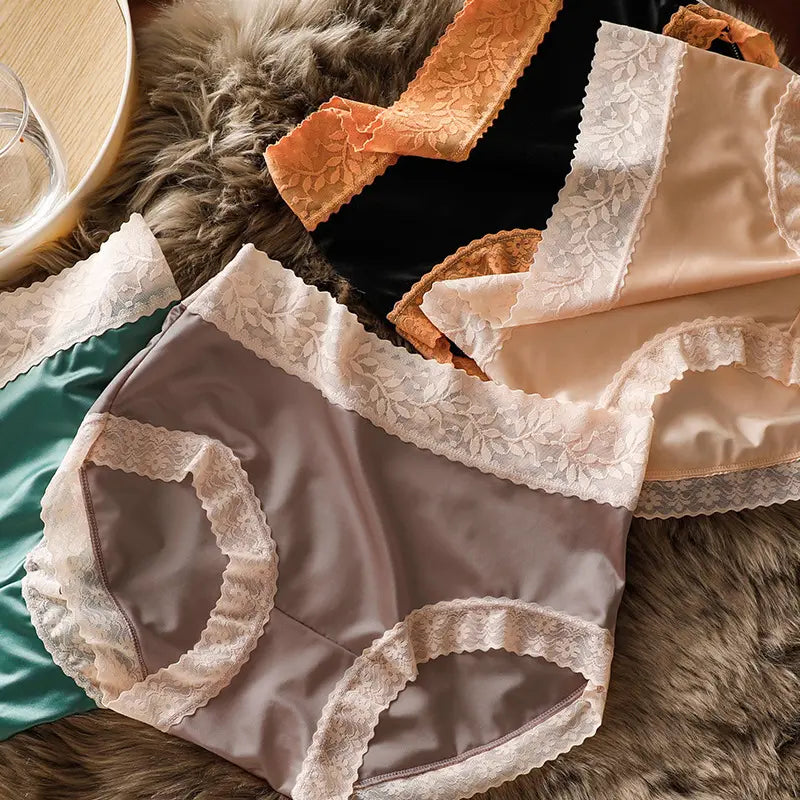 French Style Satin Lace Medium Waist Briefs (MultiColor - Pack of 3)