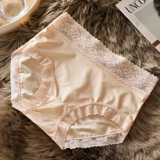 French Style Satin Lace Medium Waist Briefs (MultiColor - Pack of 3)
