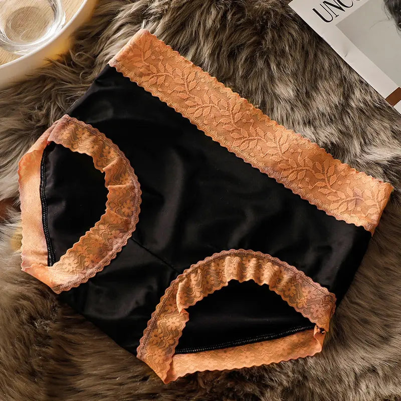 French Style Satin Lace Medium Waist Briefs (MultiColor - Pack of 3)