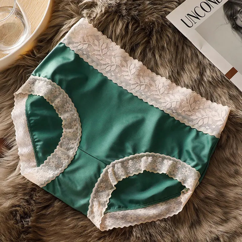 French Style Satin Lace Medium Waist Briefs (MultiColor - Pack of 3)